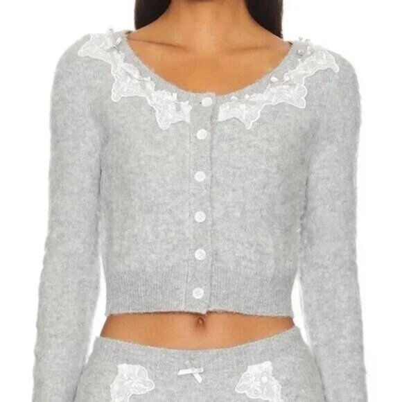NWT FOR LOVE AND LEMONS ARINAH GRAY CARDIGAN SWEATER SIZE M - Picture 1 of 6